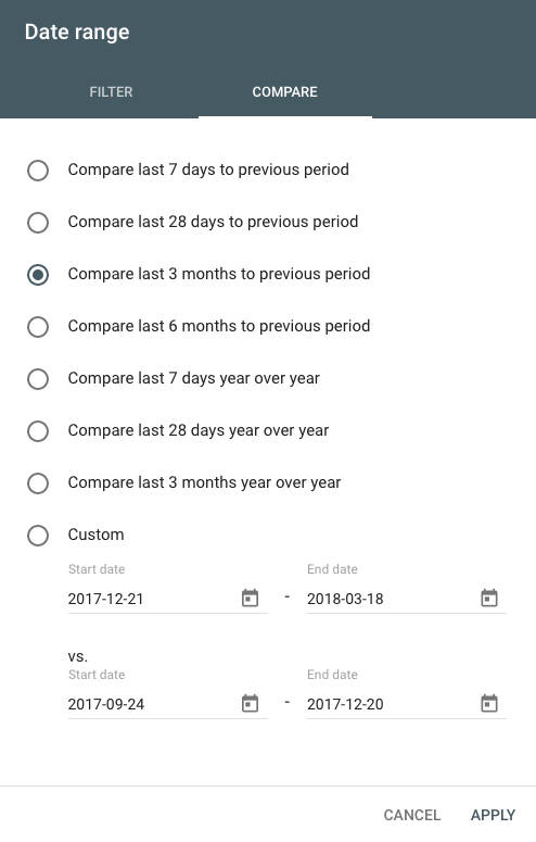 Compare different time periods with the Google Search Console