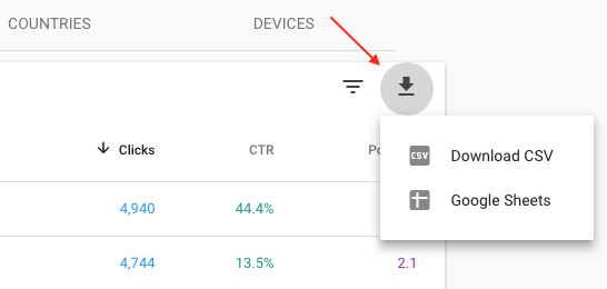 Export data from the Google Search Console